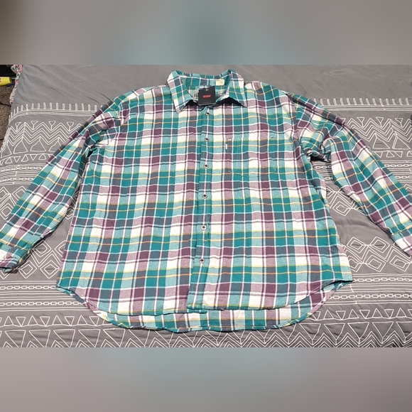 Levis Men Silver Tab Oversized Plaid Flannel Size Large - Picture 1 of 9